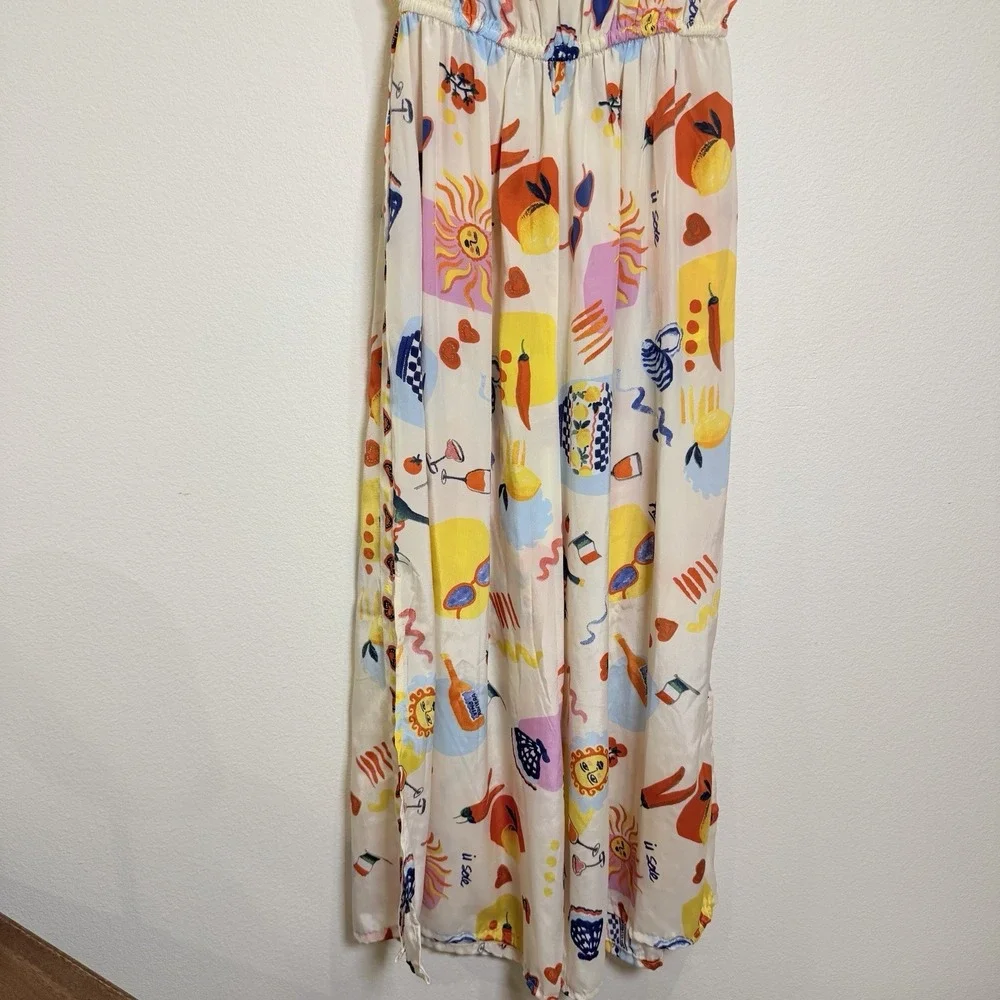 Women's M Strapless Pant Jumpsuit Graphic Italian Riviera Sun Motif Multicolor - Picture 10 of 12
